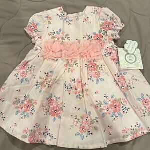 New Little Me 3 Piece Floral Dress + Bloomer/Diaper Cover and Head Band.